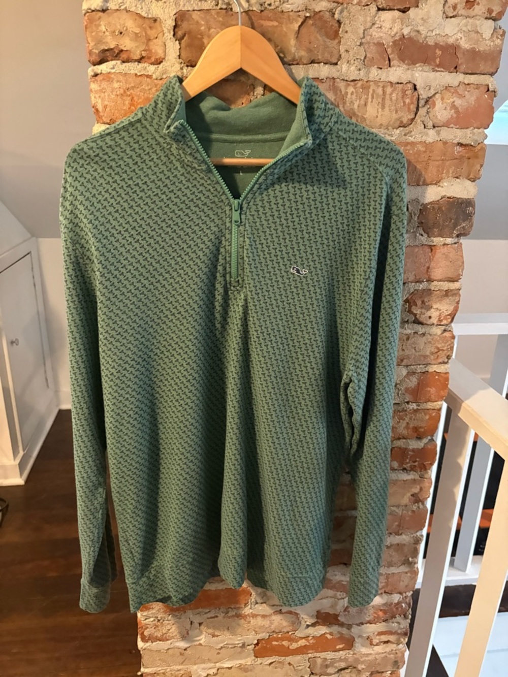 Vineyard Vines Olive Green Whale Logo Zip Sweater